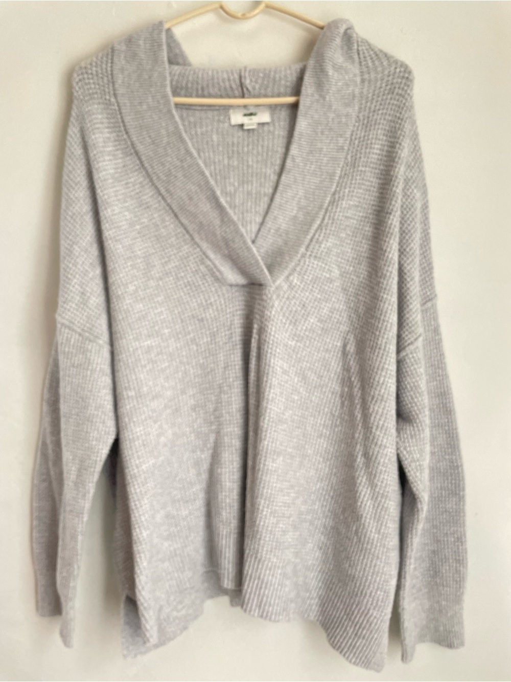 Aerie CozyUp Waffle Knit Sweater Hoodie Heather Gray Sz XL - Picture 6 of 12